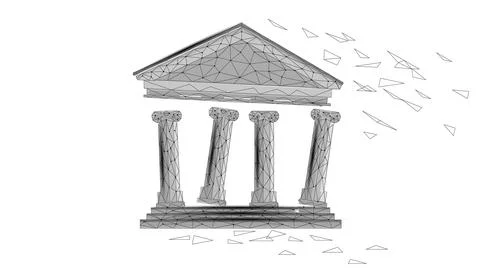 3D banking system failure crisys. Low poly financial international collapse Stock Illustration