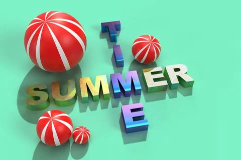 3d banner with 3d text Summer weather and colorful red floating balls, summer Stock Illustration