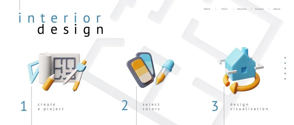3D banner featuring interior design stages, project creation, color selection Stock Illustration