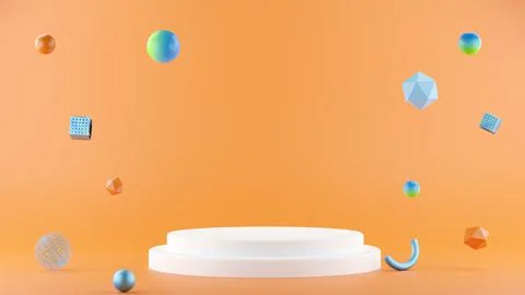 3D banner with space for text and a podium for merchandise, orange flyer Stock Illustration