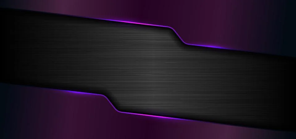 3D banner web template geometric purple glow shiny metallic on black metal ba Stock Illustration