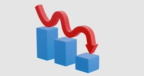3D Bar chart and down arrow animation on white background Stock Footage 283137670