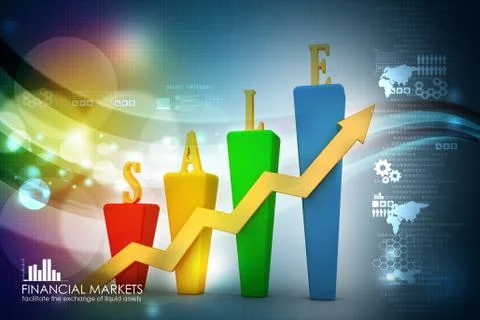 3D Bar chart and sales growth 스톡 일러스트