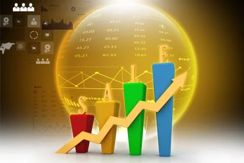 3D Bar chart and sales growth Stock Illustration