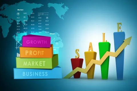 3D Bar chart and sales growth Stock Illustration