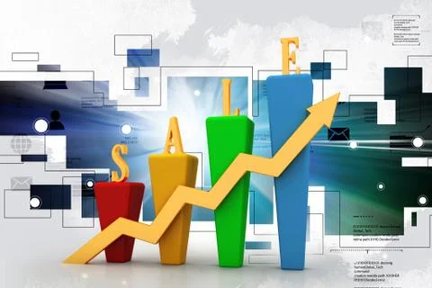 3D Bar chart and sales growth Stock Illustration