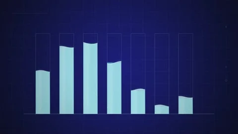 3D Bar Chart Growing Upwards on Blue Gradient Background, Financial Data Vi.. Stock Footage 346660077