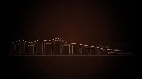 3D bar chart growing in a wave with a trend line, Ember, 4K illustration Illustrazione stock