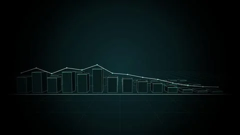 3D bar chart growing in a wave with a trend line, Glacier, 4K illustration Illustrazione stock