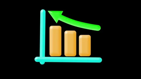 3D bar chart icon with an upward-pointing green arrow. The orange and blue graph Stock Footage 317970080