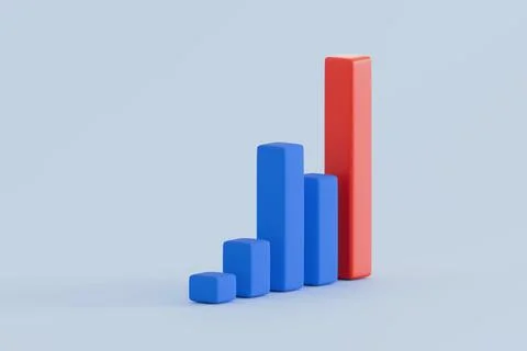 3D Bar Chart with Red and Blue Columns  Data Comparison Stock Illustration