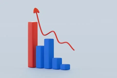 3D Bar Chart with Red Downtrend Arrow  Financial Decline Stock Illustration