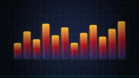 3D Bar Chart Rising Graph with Blue and Orange Gradient on Dark Grid Backgrou Stock Footage 346659436