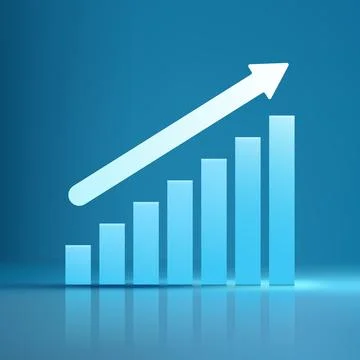 3D Bar Chart Showing Financial Progress and Business Growth with Upward Whi.. Illustrazione stock