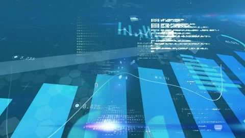3D bar-chart starting camera shift and glow, showing upward arrow, trend, Stock Footage 333963008