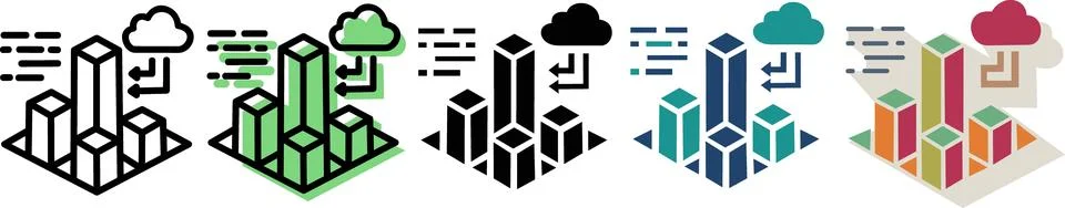 3D bar charts with data cloud icon set Stock Illustration