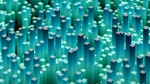 3d bar charts pulsating, intricate abstract cityscape of rising blocks in Stock Footage 344911057