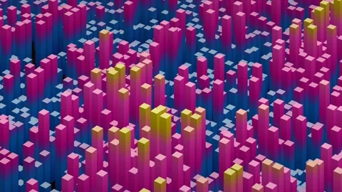 3d bar charts rising and falling, vibrant digital data city of abstract 3D Stock Footage 344914970