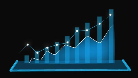 3D Bar Graph and Line Chart Showing Upward Trend on a Digital Display data .. Stock Footage 331876311
