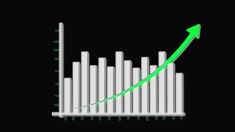 3D bar graph with rising green arrow on animated black background chart growt Stock Footage 331931796