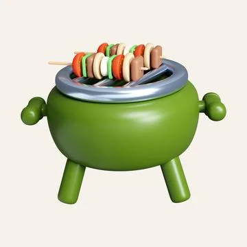 3d barbecue grill. elements for camping, hiking , summer camp, traveling, trip Stock Illustration