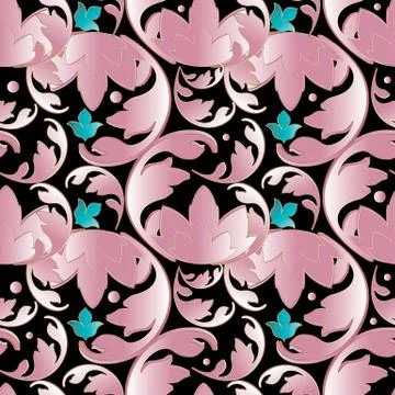 3d Baroque damask seamless pattern. Black floral vector background wallpaper  Stock Illustration