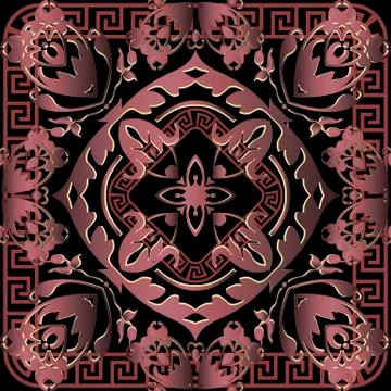 3d Baroque vector seamless pattern. Greek key meanders ornament. Ornamental Stock Illustration