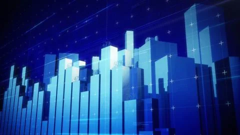 3D Bars and world map on the background.Stock Market Business and marketing.Blue Stock Illustration