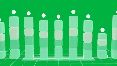 3D bars rising from bar pulse, blocks stacking white caps, showing data on Stock Footage 334265505