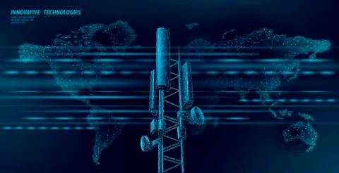 3d base station receiver. telecommunication tower 4g polygonal design global Stock-Illustration