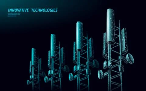 3d base station receiver. telecommunication tower 5g polygonal design global Stock Illustration