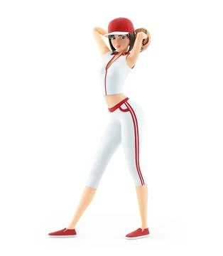 3d baseball girl preparing to throw Stock Illustration