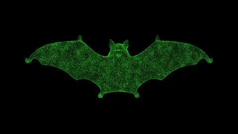 3D bat on black bg. Object dissolved green flickering particles. Business a.. Ilustração Stock