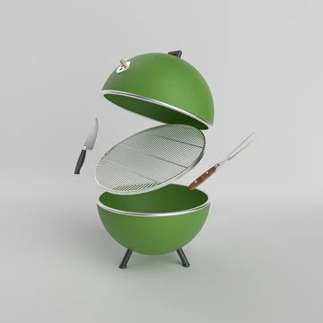 3D BBQ with cutlery Stock Illustration