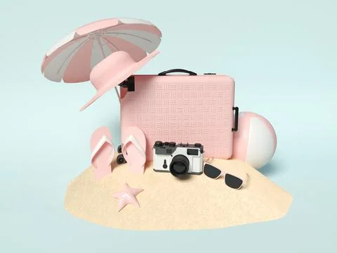 3d beach elements on sand. Summer holidays Stock Illustration