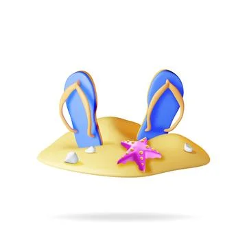 3d Beach Flip Flops in Sand Isolated Illustrazione stock