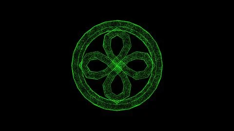 3D beautiful flower pattern on black background. Object dissolved green flick Stock Illustration