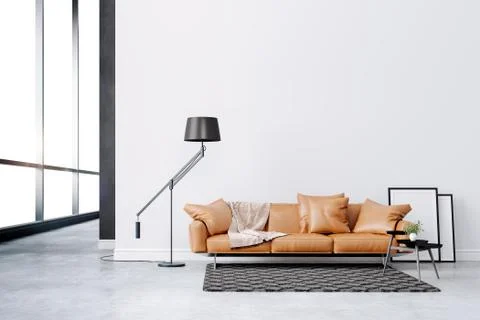 3d beautiful interior with couch and floor lamp Stock Illustration