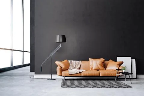 3d beautiful interior with couch and floor lamp Stock Illustration