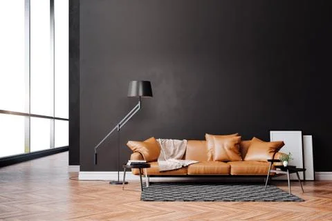 3d beautiful interior with couch and floor lamp Stock Illustration