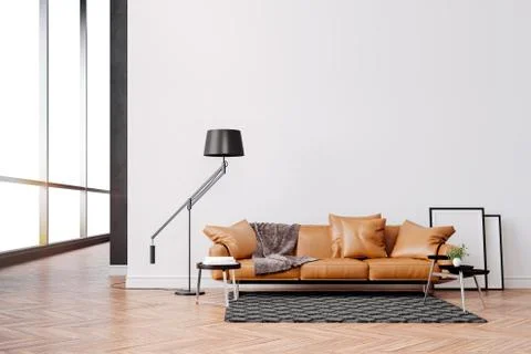 3d beautiful interior with couch and floor lamp Stock Illustration