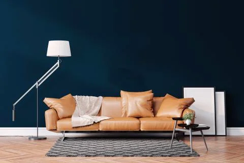 3d beautiful interior with couch and floor lamp Stock Illustration