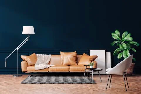 3d beautiful interior with couch and floor lamp Stock Illustration