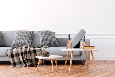 3d beautiful interior with couch and white wall 库存插图