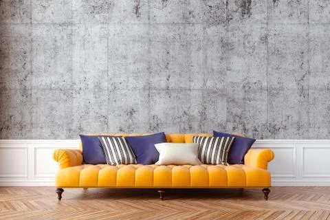 3d beautiful interior with couch and concrete vintage wall Stock Illustration