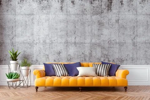 3d beautiful interior with couch and home plant Stock Illustration