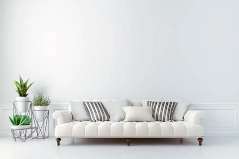 3d beautiful interior with couch and home plant Stock Illustration