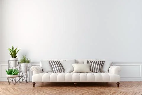 3d beautiful interior with couch and home plant Stock Illustration