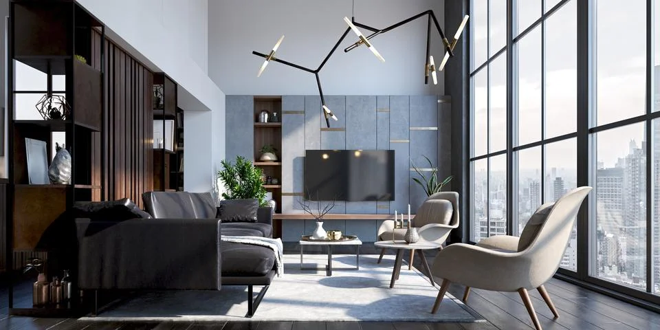 3d beautiful interior render, open space, natural light Stock Illustration