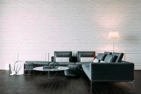3d beautiful interior with sofa and floor lamp Stock Illustration